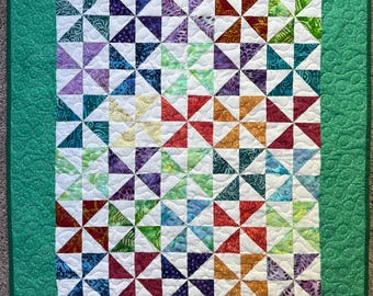 Batik Baby Quilt: Handmade Colorful Pinwheel Crib Quilt