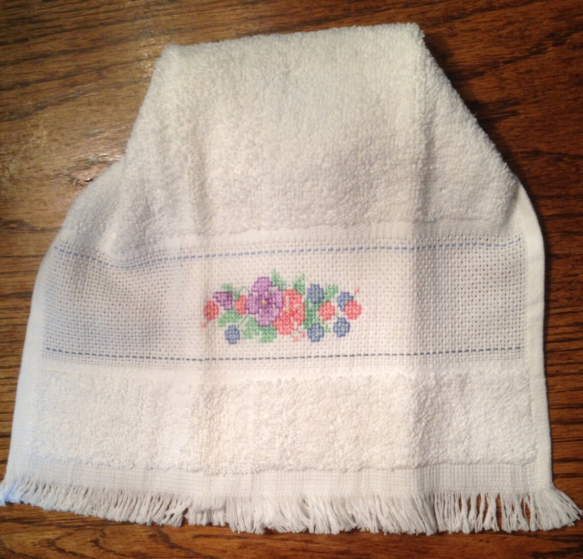 Cross Stitched Fingertip Towel Etsy
