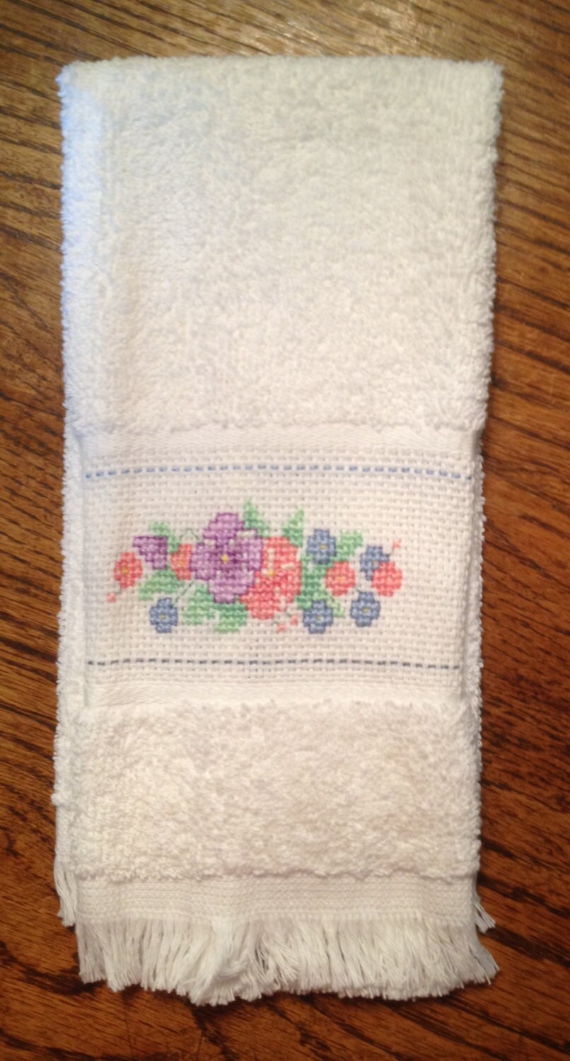 Cross Stitched Fingertip Towel Etsy