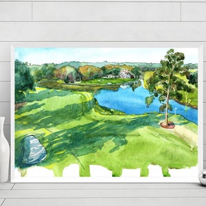 Caledonia Golf Club Stampa pittura ad acquerello, regali di golf per uomini, Pawleys Island, SC Wall Art Travel Poster di Valentina Ra