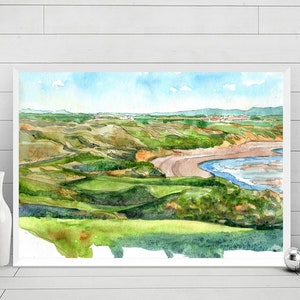 Ballybunion Golf Print Watercolor Painting, Golf gifts for men, Ireland Golf Course wall Art Travel Poster