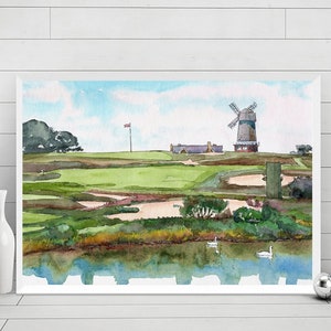 National Golf Links of America Print Watercolor Painting, Golf gifts for men, Southampton, New York Wall Art Travel Poster by Valentina Ra