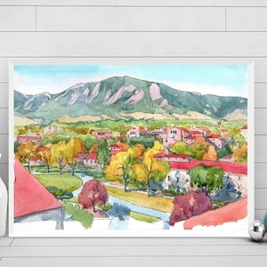 University of Colorado Boulder Art, CU Boulder Wall Art -  Skyline Watercolor Painting , graduation print