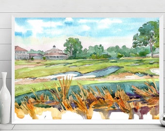 Pinehurst Golf Course Watercolor Painting Art Print