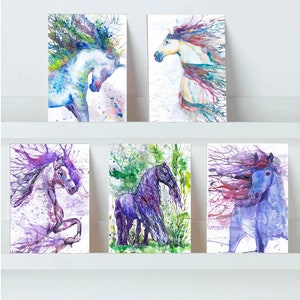Notitiekaarten aquarel paard, set fine art wenskaarten, kaartenset dieren van Valentina Ra