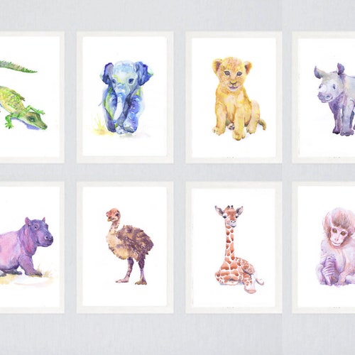 Watercolour Animal Prints For Nursery Baby Bedroom Boys Girls Room Pictures A4 