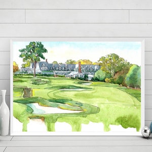 Oakmont Print Golf Watercolor Painting, Golf gifts for men, Pennsylvania Wall Art Travel Poster by Valentina Ra