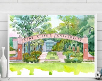 Kent State University Art Print Painting, KSU graduation Watercolor Poster, Kent, Ohio wall art