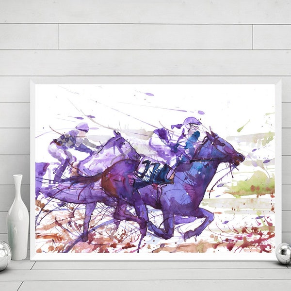 Kentucky Derby Art, Horse racing Painting Watercolor Print, Equestrian wall art, Churchill Downs Louisville Travel poster