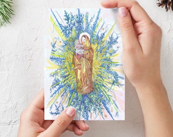 Christian greeting cards pack, Virgin Mary Water color fine art notecards, catholic watercolor 5x8 christmas note cards by Valentina Ra