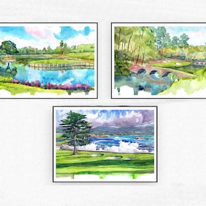 Golf prnts set of 3 - Augusta, Pebble beach, TPC Sawgrass - Golf club Art Prints Watercolor Painting, Golf gifts for men