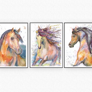 Horse Watercolor prints Set of 3 piece Wall Art, Gallery wall set - Equestrian gift