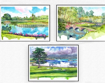 Golf Course Watercolor Art Prints: Augusta, Pebble Beach, TPC Sawgrass