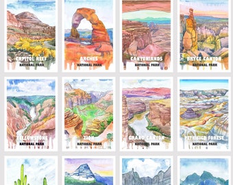 National parks Postcard Set -  12 Postcrossing Art Post cards Lot, Utah Arizona Watercolor Prints Pack #2 by Valentina Ra