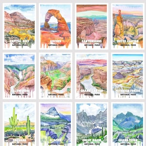 Juego de postales de parques nacionales - 12 Postcrossing Art Post cards Lot, Utah Arizona Watercolor Prints Pack #2 por Valentina Ra