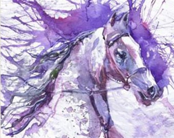 Horse Watercolour Painting Running horse Violet Purple Art, Equine Decor, Equine Art Print, Watercolor Animals, Horse Wall art, Artwork Gift