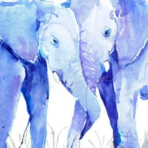 Blue Elephant Decor Nursery Wall Art Watercolor Painting Print, Animal Art work, Elephant love