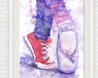 Ballerine Print, Ballet Pointe Shoes Aquarelle Peinture , Ballet Aquarelle Cadeau pour Danseur, Art de la Danse