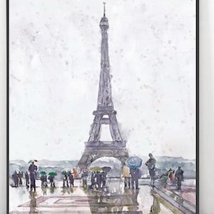 Paris Watercolor Painting Print, Eiffel tower Cityscape Poster, Tour Eiffel Art, France art print