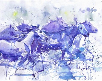 Horse Wall Art Prints Watercolor Painting Horse Print Equestrian Gift for Horse lover Illustration Print Aquarelle Cheval Equine Abstract