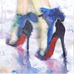 Red bottom shoes Art Fashion Illustration Shoe Watercolor Print, High heels decor Fashion Wall Art Print, Heels fetish Poster