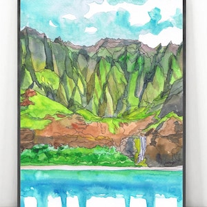 Impression d'art Kauai, art mural d'Hawaï, peinture à l'aquarelle de la côte de Na Pali