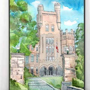 Eastern Illinois  University  Art Print,  Charleston wall art Watercolor Painting Cityscape,  Old Main building graduation print