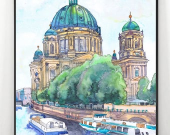 Berlin Cathedral Watercolor Print: Germany Wall Art