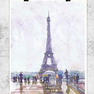 Paris Watercolor Painting Print Eiffel Tower Cityscape - Etsy