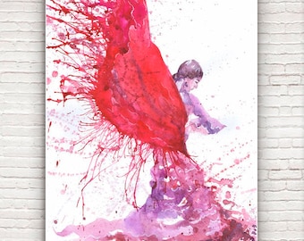 Flamenco Dancer Print Watercolor Painting Giclée Dance Art Spanish decor Spain Wall art Girl Dance Gifts Illustration print by Valentina Ra