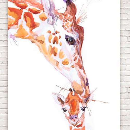 Giraffe Watercolor Painting Animal Art Safari Nursery Etsy