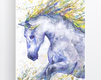 Watercolor Horse Print, Equestrian wall art, Wild horse Art, Equine Painting
