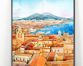 水彩画「Athensの街」 1991年作 Akira MURATA 村田 旭 | 「チーズ屋と夏の日の 女子会」・水彩