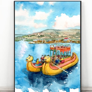 Lake Titicaca Watercolor Print: Bolivia South America Travel Poster