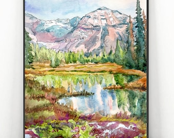 Rocky Mountain Art Print, Hesperus mt Watercolor Colorado National park Painting, Navajo Sacred site