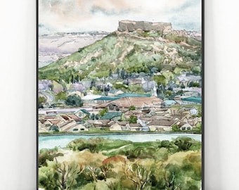 Castle rock Art Print, Colorado Watercolor Painting  Poster