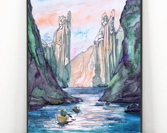 Fantasy Gateway art print, Movie posters JRR Watercolor Painting
