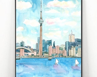 Horizonte de la ciudad de Toronto - Canadá Arte Impresión Acuarela - Cartel de viaje, paisaje urbano por Valentina Ra