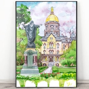 Notre Dame Universität Kunstdruck, Gold Dome Aquarell Druck, Indiana, Wandkunst