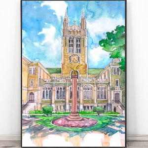 Boston college Art Print, Watercolor Painting Abstract Cityscape, Chestnut hill  skyline - graduation gift