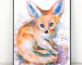 Fennec Fox Art  Print Watercolor Painting, Woodland Nursery decor -  Animal art