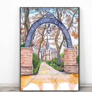 Northwestern University  Art Print, Evanston wall art Watercolor Painting Cityscape,  Weber Arch graduation print