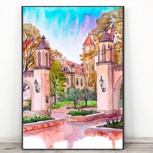 Indiana University Bloomington Art Print, Sample Gates Watercolor Painting ,  Abstract Cityscape
