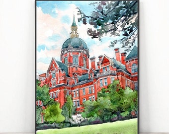 Johns Hopkins University Art Print, School of Medicine Graduation Watercolor print,  Baltimore, Maryland wall art