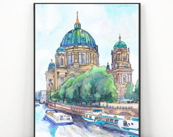 Berlin painting, Berlin Cathedral Wall art Europe - Germany Watercolor painting  -  Berliner Dom Print