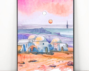 Fantastic Planet Art Print- Fan art aquarel schilderij, fantastische stad Sci-fi Movie Travel Poster