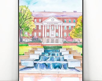 University of Maryland Art Print, Watercolor Painting , Abstract Cityscape, graduation print