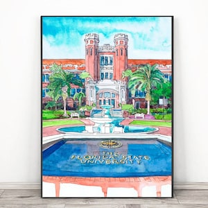 Florida state university Art Print, Watercolor Painting , Tallahassee  Abstract Cityscape