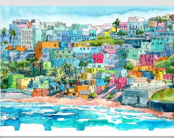 San Juan Colorful Art Print Puerto Rico Watercolor Painting Wall Art