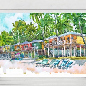 Jamaica Art Print. Caribbean Painting, Palm tree Beach Wall Art Watercolor Landscape, Seascape Coastal Travel Poster by Valentina Ra